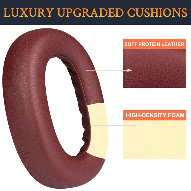 Alt view image 3 of 4 - Professional Replacement Ear Pads Cushions for Jabra Elite 85h Wireless Over-Ear Headphones, Earpads with Soft Protein Leather, Noise Isolation Foam - Burgundy