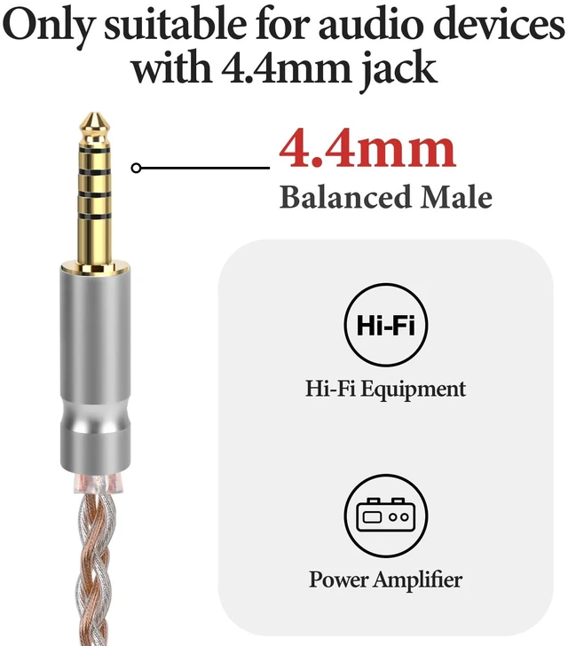 Alt view image 3 of 6 - Apollo Upgrade 4.4mm to 2.5mm Headphone Cable for Sennheiser HD620S Fits Sennheiser HD599, HD598, HD560S, HD400 PRO, HD579, HD569, 4-Strand 6N OCC/Silver-Plated OCC Braid, 4.9 Ft/1.5 m