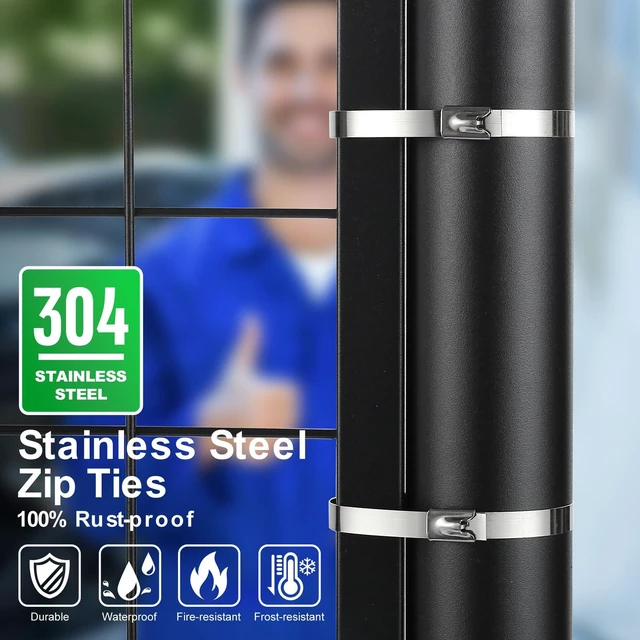 Alt view image 2 of 7 - Metal Zip Ties 15.8 Inch - 304 Stainless Steel Zip Ties Heavy Duty 200pcs Heavy Duty Self-Locking for Chain Link Fence Rust-resistant & UV-resistant for Outdoor/Electrical/Farm (0.18"W)