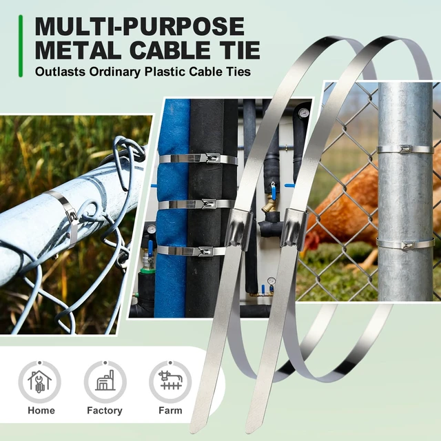Alt view image 5 of 7 - Metal Zip Ties 15.8 Inch - 304 Stainless Steel Zip Ties Heavy Duty 200pcs Heavy Duty Self-Locking for Chain Link Fence Rust-resistant & UV-resistant for Outdoor/Electrical/Farm (0.18"W)