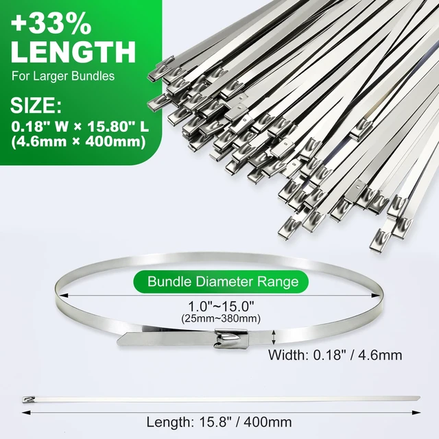 Alt view image 6 of 7 - Metal Zip Ties 15.8 Inch - 304 Stainless Steel Zip Ties Heavy Duty 200pcs Heavy Duty Self-Locking for Chain Link Fence Rust-resistant & UV-resistant for Outdoor/Electrical/Farm (0.18"W)