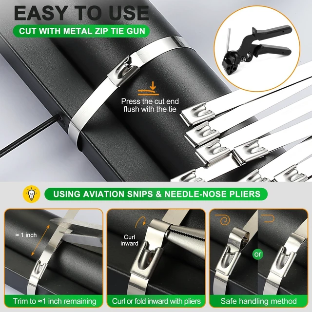 Alt view image 7 of 7 - Extra-Wide Metal Zip Ties 15.8 Inch - 304 Stainless Steel Zip Ties Heavy Duty 200pcs Self-Locking Cable Ties for Chain Link Fence/Outdoor/Electrical/Farms 300lb Capacity (0.31"W)
