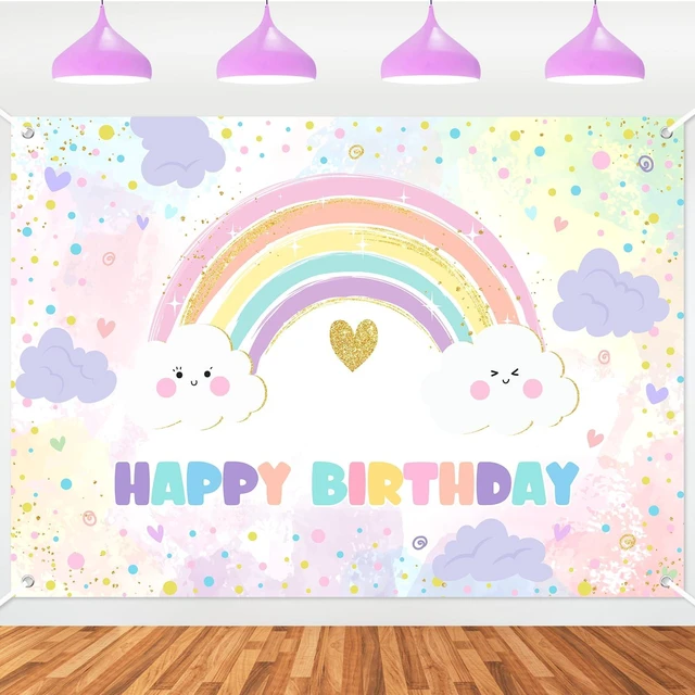 Main image of Rainbow Birthday Backdrop for Girls Pastel Rainbow Happy Birthday Party Decorations Banner Colorful Sprinkled Dots Girl's Happy Bday Backdrop (7x5ft)