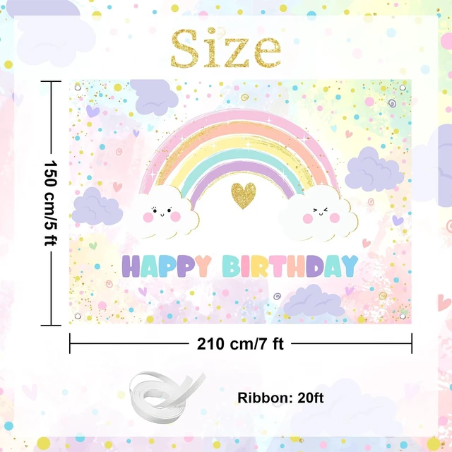 Alt view image 2 of 7 - Rainbow Birthday Backdrop for Girls Pastel Rainbow Happy Birthday Party Decorations Banner Colorful Sprinkled Dots Girl's Happy Bday Backdrop (7x5ft)