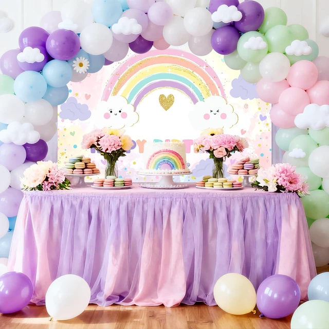 Alt view image 3 of 7 - Rainbow Birthday Backdrop for Girls Pastel Rainbow Happy Birthday Party Decorations Banner Colorful Sprinkled Dots Girl's Happy Bday Backdrop (7x5ft)