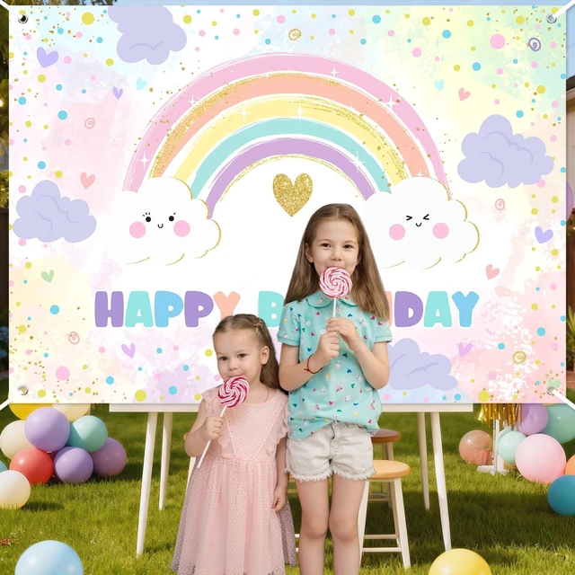 Alt view image 4 of 7 - Rainbow Birthday Backdrop for Girls Pastel Rainbow Happy Birthday Party Decorations Banner Colorful Sprinkled Dots Girl's Happy Bday Backdrop (7x5ft)