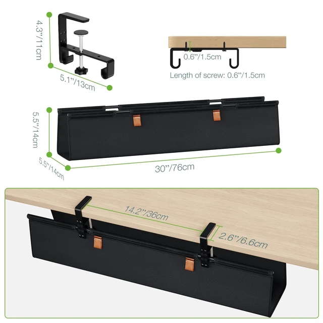Alt view image 4 of 7 - No Drill Under Desk Cable Organizer, 30 inch Cord Management Adjustable Clamp/Screw Mount, Excellent Oxford Cloth Cable Tray for Power Strips, Cord Hiders for Home Office, Black