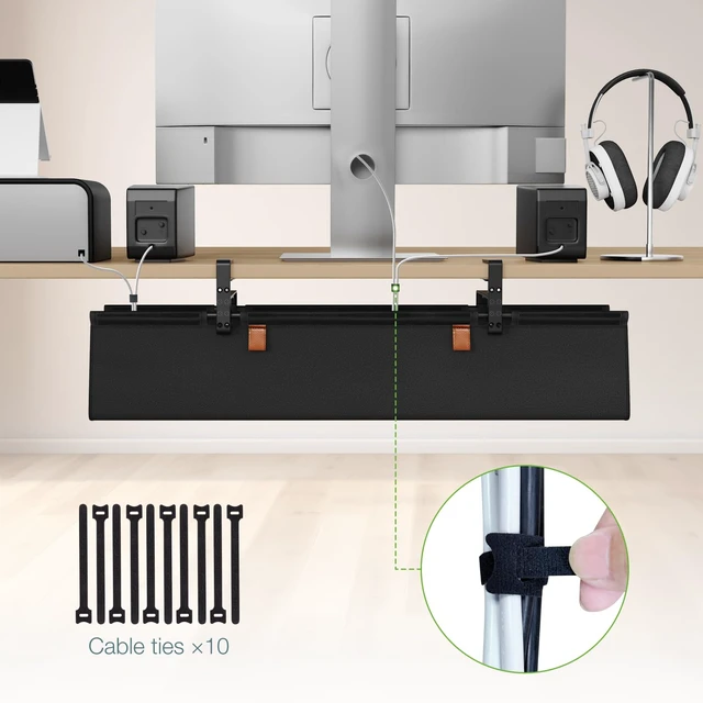 Alt view image 5 of 7 - No Drill Under Desk Cable Organizer, 30 inch Cord Management Adjustable Clamp/Screw Mount, Excellent Oxford Cloth Cable Tray for Power Strips, Cord Hiders for Home Office, Black