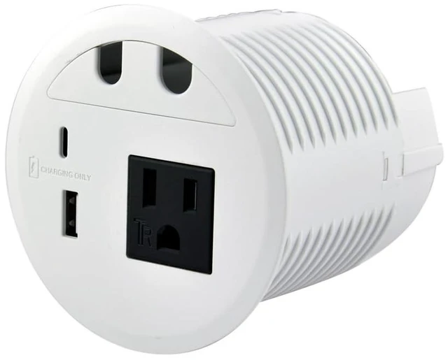 Main image of Desktop Power Grommet with 33W Fast Charging USB-A+C, with 1 AC Power Outlet and 4.5FT Extension Cord Recessed Power Outlet for Conference Rooms, Office Tables, Furniture (White)