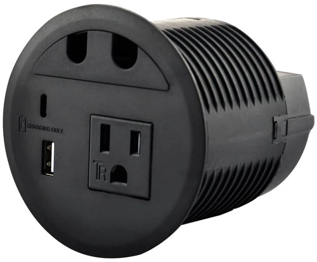 Main image of Desktop Power Grommet with 33W USB-A+C Fast Charge & AC Outlet 4.5FT Cord Recessed Power Outlet for Conference Rooms, Office Tables, Furniture (Black)