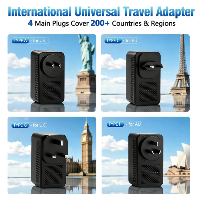 Alt view image 2 of 7 - 2000W Voltage Converter US to Europe,220V to 110V Converter for Hair Dryer Power Converter for Curling Iron Hair Straighteners Travel Adapter Combo with 2 USBA 2 USB-C for US Euro UK Italy Spain AUS