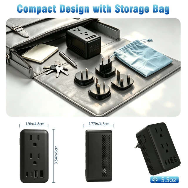 Alt view image 6 of 7 - 2000W Voltage Converter US to Europe,220V to 110V Converter for Hair Dryer Power Converter for Curling Iron Hair Straighteners Travel Adapter Combo with 2 USBA 2 USB-C for US Euro UK Italy Spain AUS