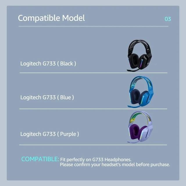 Alt view image 3 of 7 - Replacement Fabric Ear Pads for the Logitech G733 Gaming Headset, Also Compatible with the Logitech G335/G535 Wireless headsets. Features a Thickened Design for Enhanced Comfort (Purple)