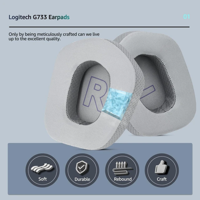 Alt view image 3 of 7 - Cooling Gel Replacement Ear Cushions for Logitech G733 G535 G335 Lightspeed Wireless Gaming Headset, Ear Cushions Made of Durable Ice Silk Fabric, Noise Isolating Foam (Grey)