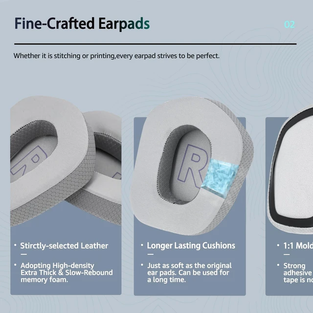 Alt view image 4 of 7 - Cooling Gel Replacement Ear Cushions for Logitech G733 G535 G335 Lightspeed Wireless Gaming Headset, Ear Cushions Made of Durable Ice Silk Fabric, Noise Isolating Foam (Grey)