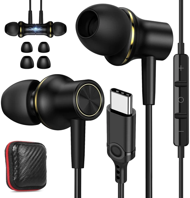 Main image of USB C Earbud for iPhone 18 Pro Max Duo 17 Air 16 Plus/iPad Black Gold Type C Earphones with Mic Case Stereo Magnetic Cord Wired Headphones for Samsung S26 S25 Ultra S24+ S23 Flip/Pixel 11 10 9 8