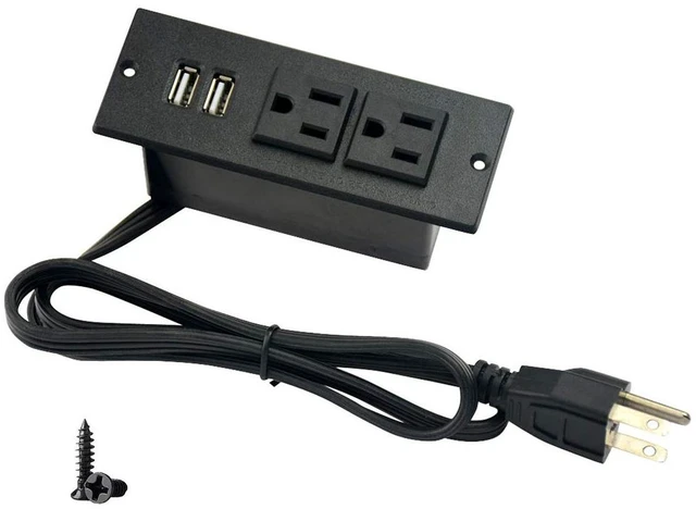 Main image of Desktop Power Strip with 2 Outlets 2 USB 2.1A Insert Mounting Built in Desk Table Sofa Cabinet Nightstand