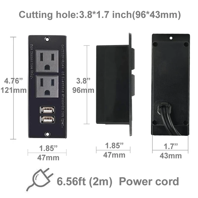 Alt view image 2 of 7 - Desktop Power Strip with 2 Outlets 2 USB 2.1A Insert Mounting Built in Desk Table Sofa Cabinet Nightstand