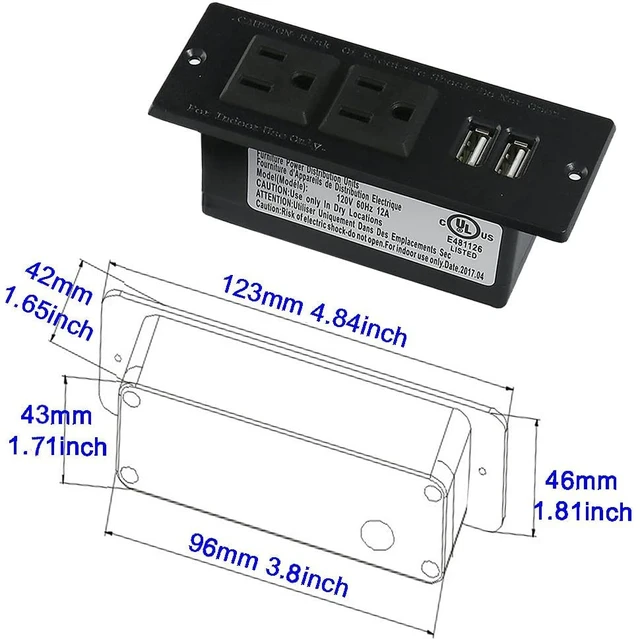 Alt view image 3 of 7 - Desktop Power Strip with 2 Outlets 2 USB 2.1A Insert Mounting Built in Desk Table Sofa Cabinet Nightstand