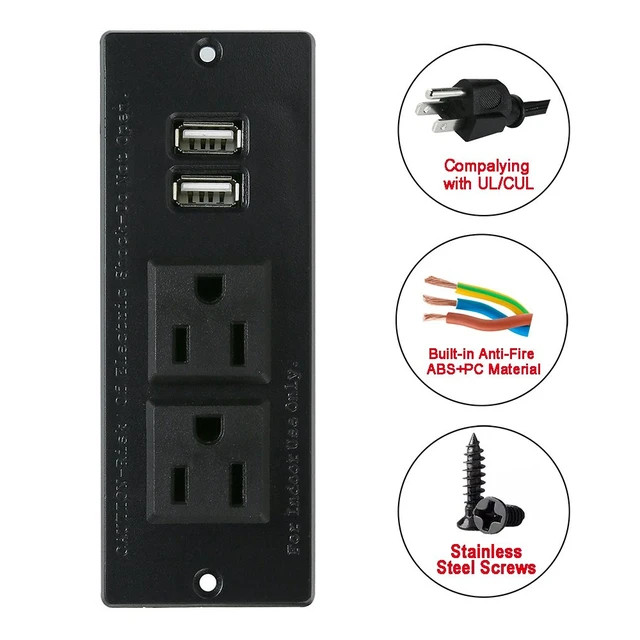 Alt view image 4 of 7 - Desktop Power Strip with 2 Outlets 2 USB 2.1A Insert Mounting Built in Desk Table Sofa Cabinet Nightstand