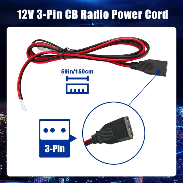 Alt view image 4 of 6 - 2-Wire CB Power Cable 3 Pin CB Power Cord with 15A Fuse Replacement CB Radio Power Cord for Cobra Uniden Midliand Galaxy Connex CB Ham Radio (1 Pack)
