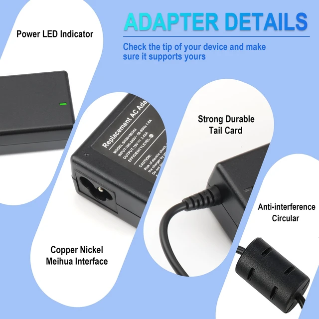 Alt view image 4 of 7 - 65W 19V3.42A Laptop Charger N15Q8 N15Q9 Compatible with Acer Aspire 1 3 5, 2 Tips 3.0x1.1mm & 5.5x1.7mm A514-54 A515-43 A515-44 A515-45 A515-46 A515-54 A515-55 A515-56 A315-24P A315-58 A315-59 A315-23