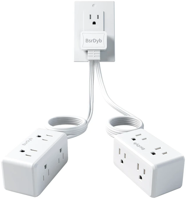 Main image of 12-Outlet Split Extension Cord, 10FT Flat Plug Power Strip (5FT on Each Side), Ultra-Thin Flat Extension Cord for Home Office Dorm Desk, ETL Listed