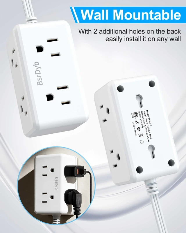 Alt view image 5 of 7 - 12-Outlet Split Extension Cord, 10FT Flat Plug Power Strip (5FT on Each Side), Ultra-Thin Flat Extension Cord for Home Office Dorm Desk, ETL Listed