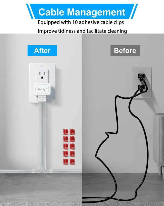 Alt view image 6 of 7 - 12-Outlet Split Extension Cord, 10FT Flat Plug Power Strip (5FT on Each Side), Ultra-Thin Flat Extension Cord for Home Office Dorm Desk, ETL Listed