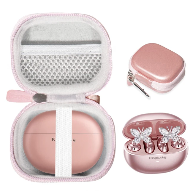 Main image of Case for King Lucky Jewelry-Inspired Clip-On Earbuds with Butterfly Earrings, Clip-on Earbuds Jewelry Comfortable Open Ear Headphones (Rose Gold)