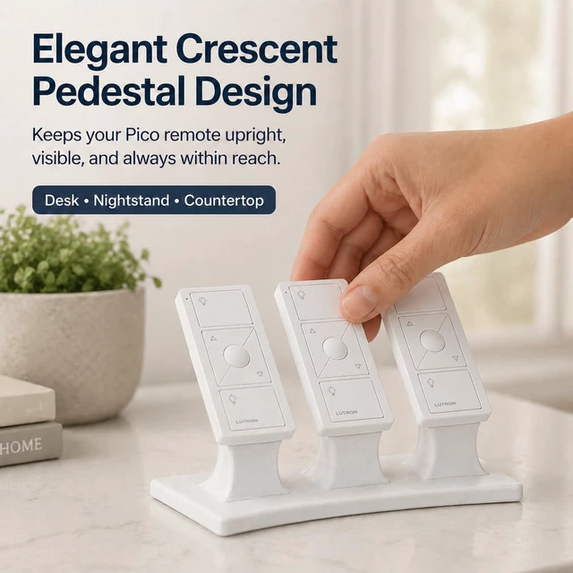 Alt view image 2 of 7 - Remote Stand Pedestal for Lutron Pico Remote, Elegant Slide & Click Desk Display Holder, Non-Slip Scratch Resistant Base, Lutron Caseta Remote Stand (Crescent Pedestal, White)