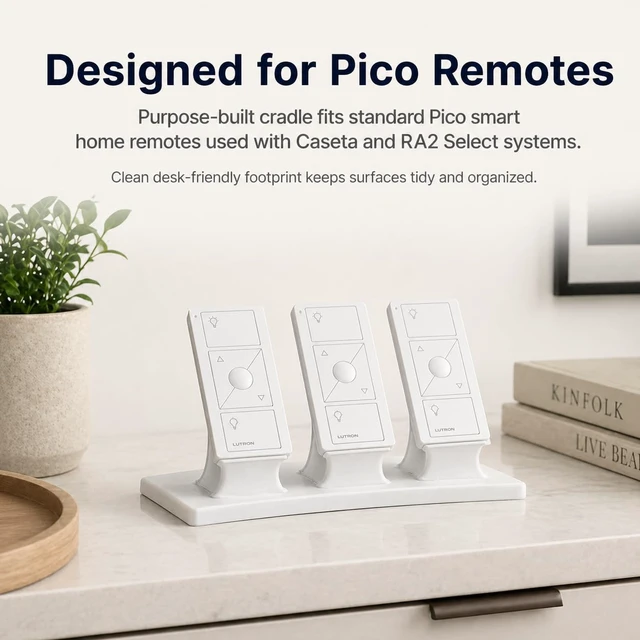 Alt view image 6 of 7 - Remote Stand Pedestal for Lutron Pico Remote, Elegant Slide & Click Desk Display Holder, Non-Slip Scratch Resistant Base, Lutron Caseta Remote Stand (Crescent Pedestal, White)