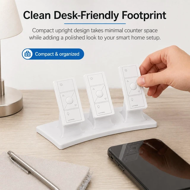 Alt view image 7 of 7 - Remote Stand Pedestal for Lutron Pico Remote, Elegant Slide & Click Desk Display Holder, Non-Slip Scratch Resistant Base, Lutron Caseta Remote Stand (Crescent Pedestal, White)