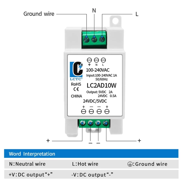 Alt view image 4 of 7 - 24v 5v Power Supply din Rail2A 0.5A,Dual Output 10W,Input 100-240Vac,120VAC 115v to 5 Volt, LED, CCTV, Arduino, DIY Electronics Transformer Converter