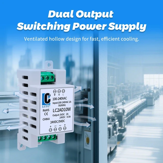 Alt view image 6 of 7 - 24v 5v Power Supply din Rail2A 0.5A,Dual Output 10W,Input 100-240Vac,120VAC 115v to 5 Volt, LED, CCTV, Arduino, DIY Electronics Transformer Converter