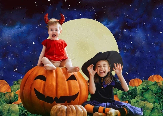 Alt view image 2 of 7 - Halloween Background Moon Pumpkin Starry Night Halloween Party Backdrop Pumpkin Patch Banner for Kids Baby Shower Birthday Party Cake Table Banner Studio Photography Props