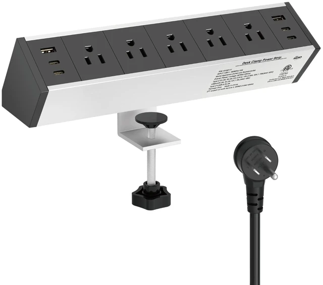 Main image of Desk Clamp Power Strip 5 Outlet with 2 USB A and 4 USB C Ports, 6 ft Cord, Desk Outlet Station Fit 1.6" Tabletop Edge, Over Loading Protection, ETL Listed, Black(SKU# 13150111)