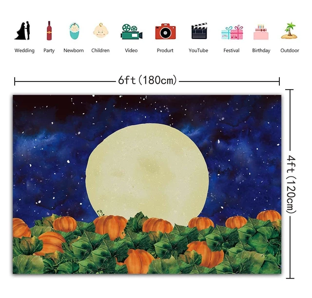 Alt view image 6 of 7 - Halloween Background Moon Pumpkin Starry Night Halloween Party Backdrop Pumpkin Patch Banner for Kids Baby Shower Birthday Party Cake Table Banner Studio Photography Props