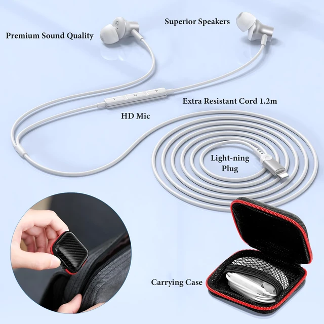 Alt view image 7 of 7 - MFi-Certified Wired Headphones for Apple iPhone 14 13 Pro XR Silver Lighting Earbuds for iPhone 12 Pro 11 XS Max XS SE 7 8 Plus Earphones Built-in Microphone Volume Control Magnetic Headsets