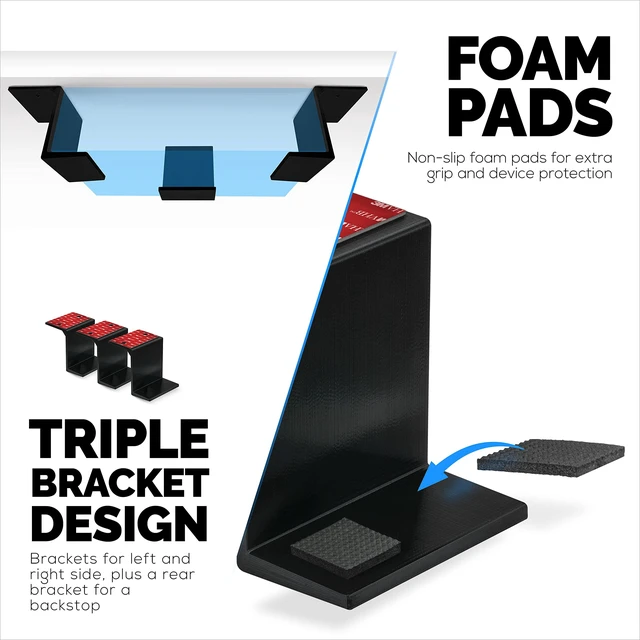 Alt view image 5 of 7 - 3 Under Desk Laptop & Device Holder Mount, Adhesive & Screw in, Devices Upto 3" - Small Computers Laptops MacBook Surface Keyboard Routers Modems Cable Box Network Switch & More (Black)