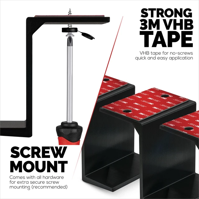 Alt view image 4 of 7 - 3 Under Desk Laptop & Device Holder Mount, Adhesive & Screw in, Devices Upto 3" - Small Computers Laptops MacBook Surface Keyboard Routers Modems Cable Box Network Switch & More (Black)