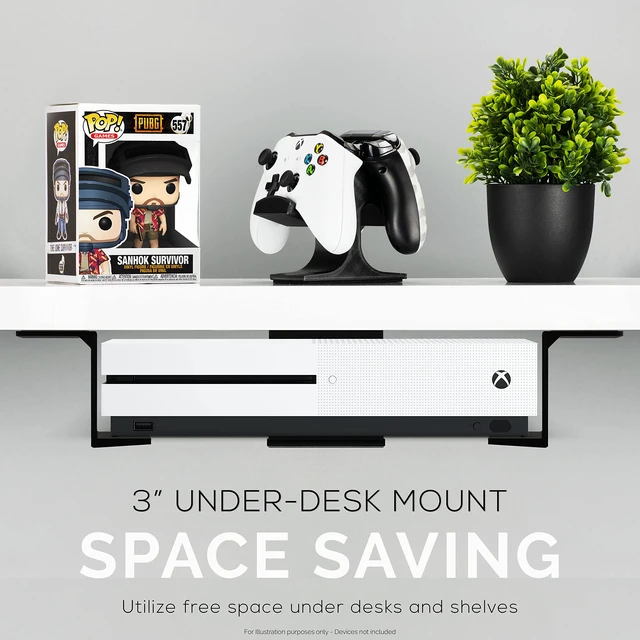 Alt view image 6 of 7 - 3 Under Desk Laptop & Device Holder Mount, Adhesive & Screw in, Devices Upto 3" - Small Computers Laptops MacBook Surface Keyboard Routers Modems Cable Box Network Switch & More (Black)