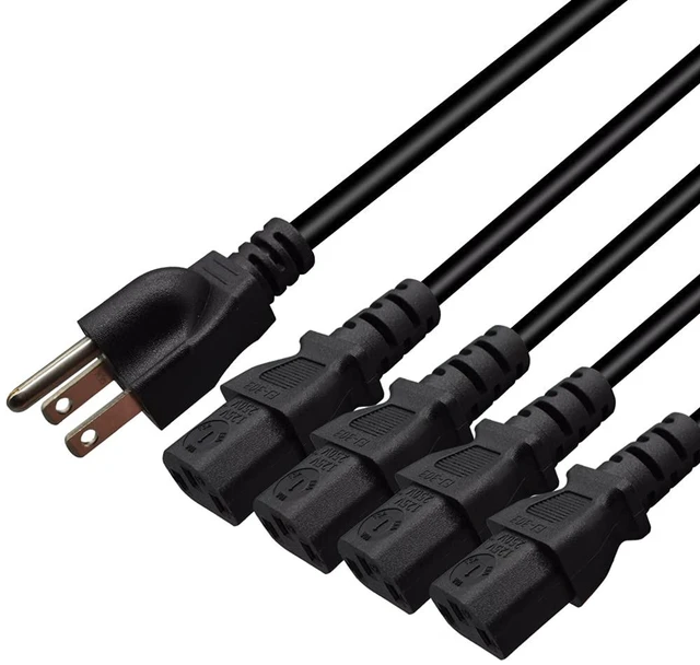 Main image of Computer Power Splitter Cord, NEMA 5-15P to 4X C13 - C13 Y-Cable, Power Cord Y Splitter Cable - Power 4 Monitors at Once (3ft/1m, 5-15P to 4XC13)