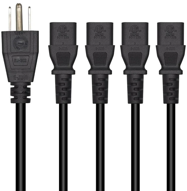 Alt view image 3 of 7 - Computer Power Splitter Cord, NEMA 5-15P to 4X C13 - C13 Y-Cable, Power Cord Y Splitter Cable - Power 4 Monitors at Once (3ft/1m, 5-15P to 4XC13)