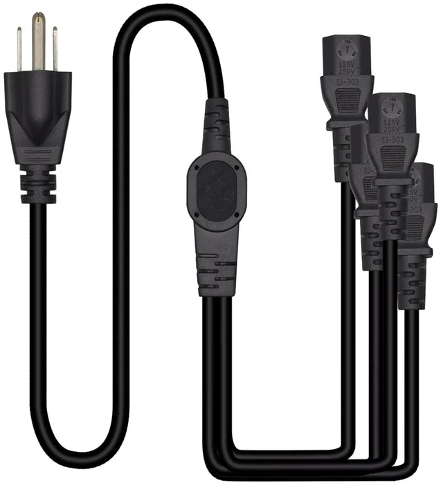 Alt view image 4 of 7 - Computer Power Splitter Cord, NEMA 5-15P to 4X C13 - C13 Y-Cable, Power Cord Y Splitter Cable - Power 4 Monitors at Once (3ft/1m, 5-15P to 4XC13)