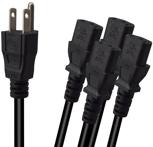 Alt view image 5 of 7 - Computer Power Splitter Cord, NEMA 5-15P to 4X C13 - C13 Y-Cable, Power Cord Y Splitter Cable - Power 4 Monitors at Once (3ft/1m, 5-15P to 4XC13)