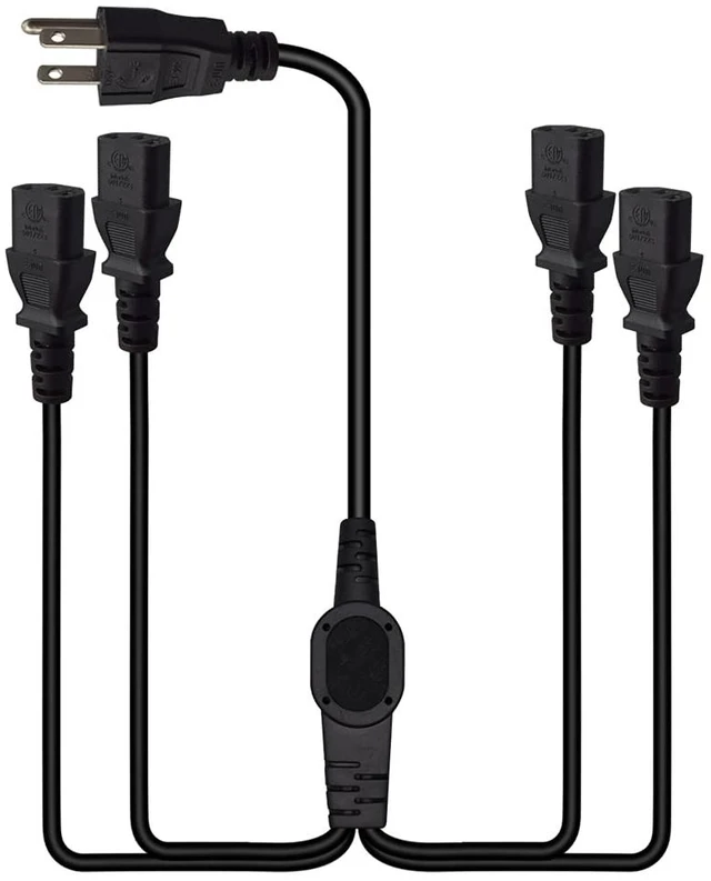 Alt view image 6 of 7 - Computer Power Splitter Cord, NEMA 5-15P to 4X C13 - C13 Y-Cable, Power Cord Y Splitter Cable - Power 4 Monitors at Once (3ft/1m, 5-15P to 4XC13)