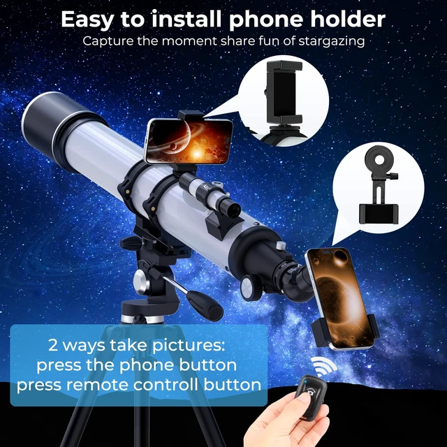 Alt view image 5 of 7 - Telescope for Adults High Powered, 90mm Aperture (36X-270X) 900mm Focal Length Refractor Astronomy Telescopes for Planets and Stars, Professional Telescopio with Bag, Phone Adapter, Tripod