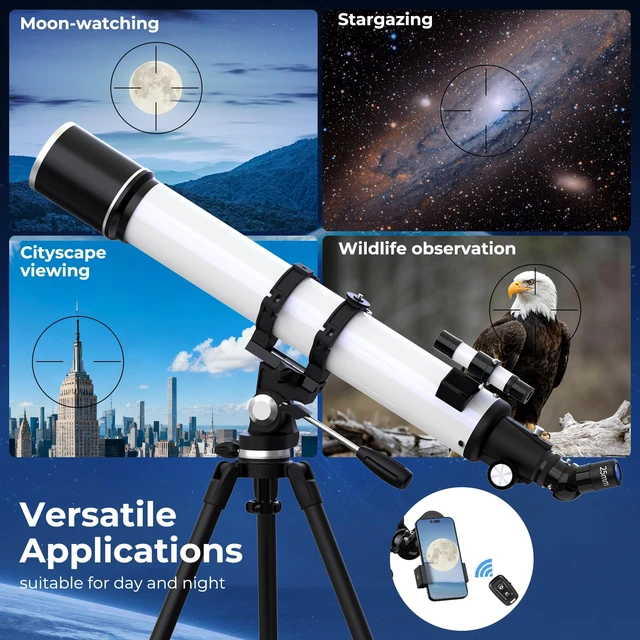 Alt view image 6 of 7 - Telescope for Adults High Powered, 90mm Aperture (36X-270X) 900mm Focal Length Refractor Astronomy Telescopes for Planets and Stars, Professional Telescopio with Bag, Phone Adapter, Tripod