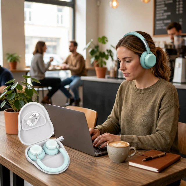 Alt view image 6 of 7 - Headphone Case for CMF by Nothing Headphone Pro Active Noise Canceling Wireless Headphones Protective Hard Shell Travel Carrying Bag with Cable Storage Compartment (White)